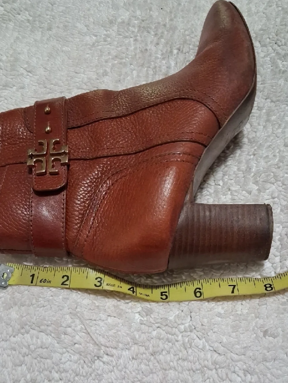 Tory Burch Cognac Leather Ankle Booties with Logo Accent